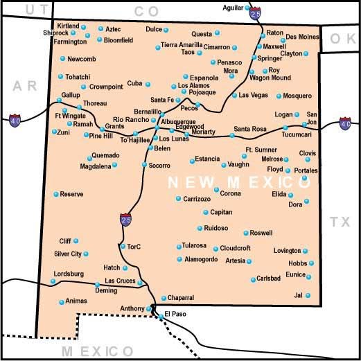 Map of New Mexico communities in the Supercomputing Challenge